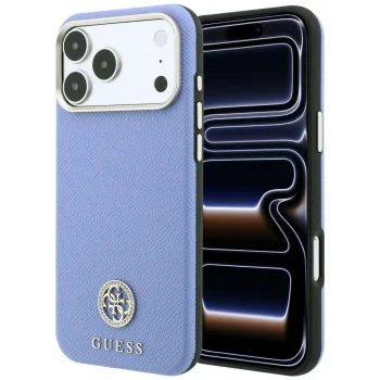 Guess Grained Round Strass Logo MagSafe dėklas telefonui iPhone 18 Pro Max / 17 Pro Max, juodas