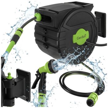 Automatinė sodo žarnos ritė Gardlov 20m, tvirtinama prie sienos, juoda/žalia