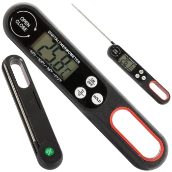 Sulankstomas virtuvinis termometras su zondu ir LCD ekranu, nuo -50°C iki +300°C, juodas