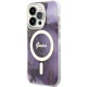 Guess dėklas iPhone 14 Pro telefonui Golden Marble MagSafe, violetinis