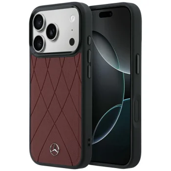 Mercedes Leather Crossed Lines MagSafe dėklas iPhone 17 / 18 Pro Max, bordo
