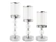Glamour stiliaus stiklinių ir metalinių žvakidžių rinkinys, 3 vnt., chromas