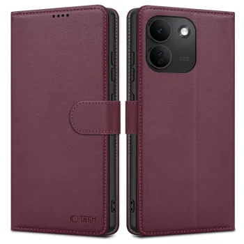 Tech-Protect Wallet atverčiamasis dėklas Xiaomi Redmi Note 17 Pro Max 5G, bordo