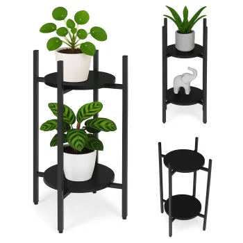 ModernHome 2-Tier Metal Plant Stand, Black
