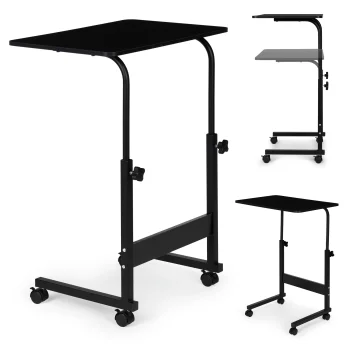 Mobile laptop table with wheels, height adjustable, ModernHome, black