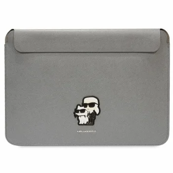 Karl Lagerfeld Saffiano Karl&Choupette dėklas nešiojamam kompiuteriui iki 14", sidabrinis