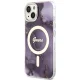 Guess dėklas iPhone 14 telefonui Golden Marble MagSafe, violetinis