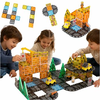 Magnetinis 3D konstruktorius „Statybų aikštelė“, 92 dalys