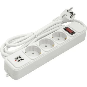 Prailgintuvas 1.8m, 3 lizdai + 2 USB, su jungikliu, baltas