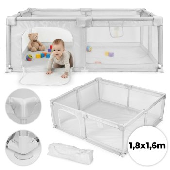 ECOTOYS didelis vaikiškas maniežas 180x160 cm su krepšiu, pilkas