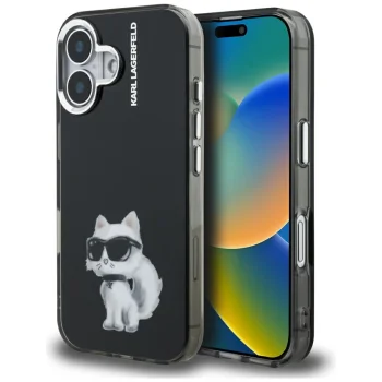 Karl Lagerfeld IML Aquarelle Choupette & Logo iPhone 16 Case, Black