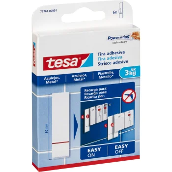 Tesa 77761 Adhesive Strips for Tiles and Metal, 3 kg, 6 pcs