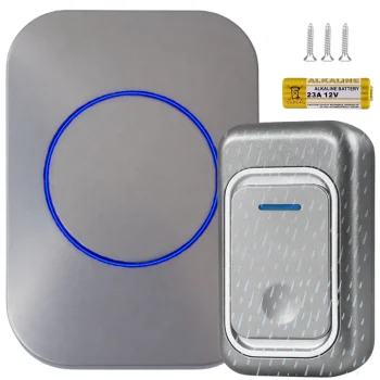 Wireless Doorbell, 300m Range, LED, Waterproof, Grey