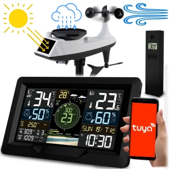 Belaidė meteorologinė stotelė Berdsen BD-914 su vėjo ir lietaus jutikliais, juoda