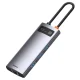 Baseus Metal Gleam 6-in-1 USB-C šakotuvas, HDMI 4K, 3x USB 3.2, RJ45, PD 100W, pilkas
