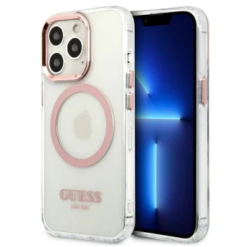 Guess Metal Outline MagSafe dėklas iPhone 13 Pro, rožinis