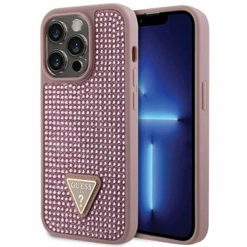 Guess Rhinestone Triangle dėklas iPhone 14 Pro telefonui, rožinis