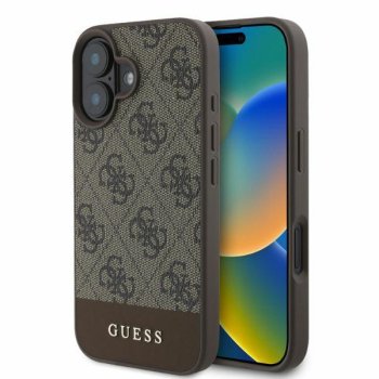 Guess 4G Bottom Stripe dėklas, skirtas iPhone 16, rudas
