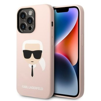 Karl Lagerfeld Silicone Karl's Head iPhone 14 Pro MagSafe dėklas, šviesiai rožinis