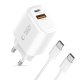 Tech-Protect NCA20 PD 20W QC3.0 įkroviklis su USB-C laidu 100cm, baltas