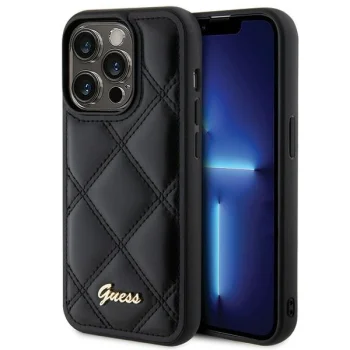 Guess Quilted Metal Logo Case for iPhone 15 Pro Max - Black