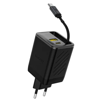 Dudao A67EU GaN tinklo įkroviklis 67W su įtraukiamu USB-C laidu, juodas