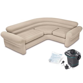 Pripučiama kampinė sofa INTEX 68575-66640 su elektriniu siurbliu, 257 x 203 x 76 cm
