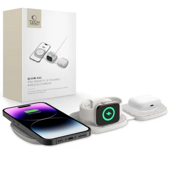 Tech-Protect QI15W-A32 3-in-1 MagSafe belaidis įkroviklis - pilkas