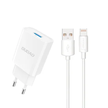 Dudao A4EU USB-A 2.1A įkroviklis su Lightning laidu, baltas