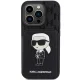 Karl Lagerfeld dėklas iPhone 15 Pro su kortelių dėklu ir stovu, juodas