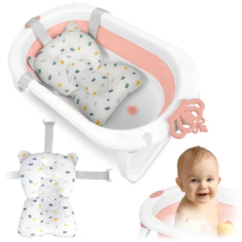 Sulankstoma kūdikių vonelė Ricokids 728601 su įdėklu, balta/rožinė