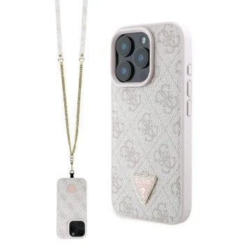 Guess Leather Metal Logo Strass Crossbody Case for iPhone 16 Pro - pink