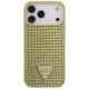 „Guess“ dėklas „iPhone 17 Pro Max“ telefonui „Rhinestone Triangle Logo“, auksinis