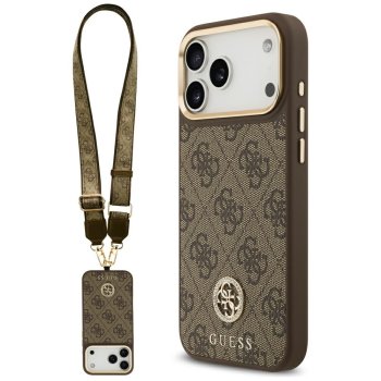 Guess 4G Strass Logo & Big Strap MagSafe dėklas iPhone 17 Pro Max, rudas