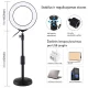 LED žiedinė lempa 16cm su staliniu stovu iki 33cm, USB, RGBW