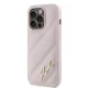 Karl Lagerfeld dėklas iPhone 14 Pro, Diagonal Quilted Script, rožinis