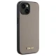 DKNY Grained Metal Logo MagSafe dėklas telefonui iPhone 15, smėlio spalvos