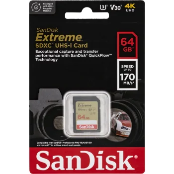 Atminties kortelė SanDisk Extreme SDXC 64GB UHS-I U3 V30 (SDSDXV2-064G-GNCIN)