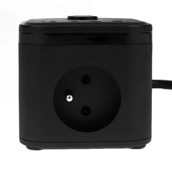 Huslog ilgintuvas-kubas su 3 lizdais ir 4 USB jungtimis, juodas