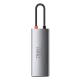 Baseus Metal Gleam 6-in-1 USB-C šakotuvas, HDMI 4K, 3x USB 3.2, RJ45, PD 100W, pilkas