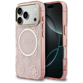 Rožinis dėklas Guess IML Peony Dot MagSafe iPhone 17 Pro telefonui