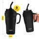 4Fizjo Mountain Goat termopuodelis su šiaudeliu, 650 ml, juodas
