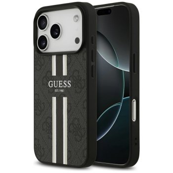Guess 4G Printed Stripes MagSafe dėklas iPhone 17 Pro, juodas