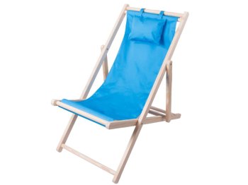 Folding Wooden Beach and Garden Sun Lounger with Cushion, Blue