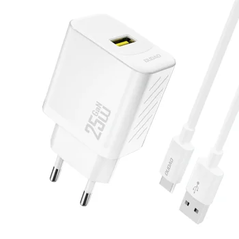 Dudao A27STEU GaN USB-A įkroviklis 25W su USB-A - USB-C laidu (1m), baltas