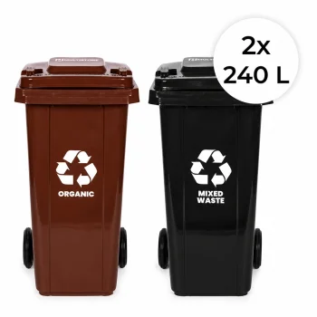 2 šiukšlių dėžių rinkinys (2x 240 l), juoda ir ruda