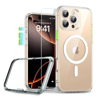 ESR Classic Pro HaloLock dėklas ir stiklas „iPhone 16 Pro Max“, skaidrus