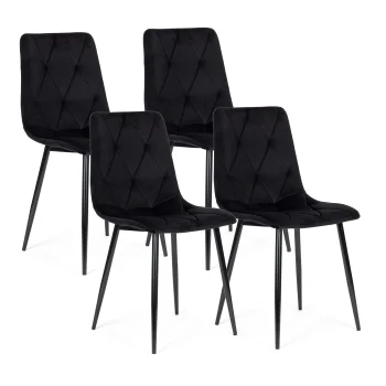 Modernhome Set of 4 Velour Dining and Living Room Chairs, Black
