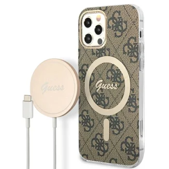 Dėklo ir įkroviklio rinkinys Guess GUBPP12MH4EACSW, skirtas iPhone 12 / 12 Pro, rudas
