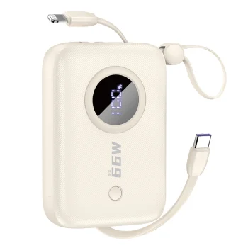 Išorinė baterija Dudao K14 10000mAh su integruotais laidais, rusva (Beige)